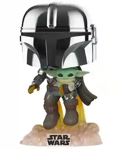 Funko Pop Star Wars: Across The Galaxy - The Mandalorian Holding Grogu Con Pin, Acabado Cromado, Exclusivo De Amazon(original)