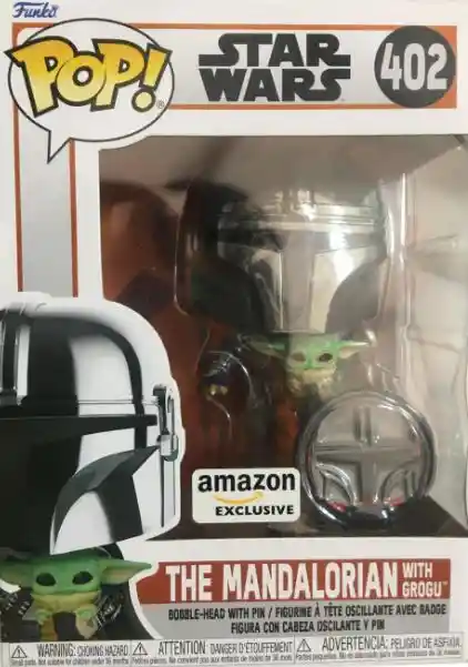 Funko Pop Star Wars: Across The Galaxy - The Mandalorian Holding Grogu Con Pin, Acabado Cromado, Exclusivo De Amazon(original)