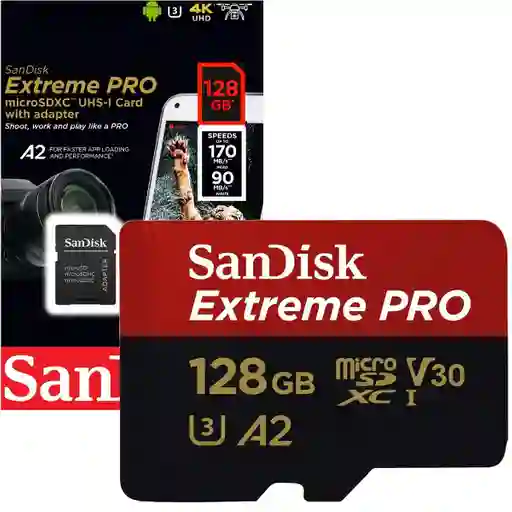 Memoria Micro Sd Sandisk Extreme Pro 128gb 4k Vel. 90mb/s 170mb/s