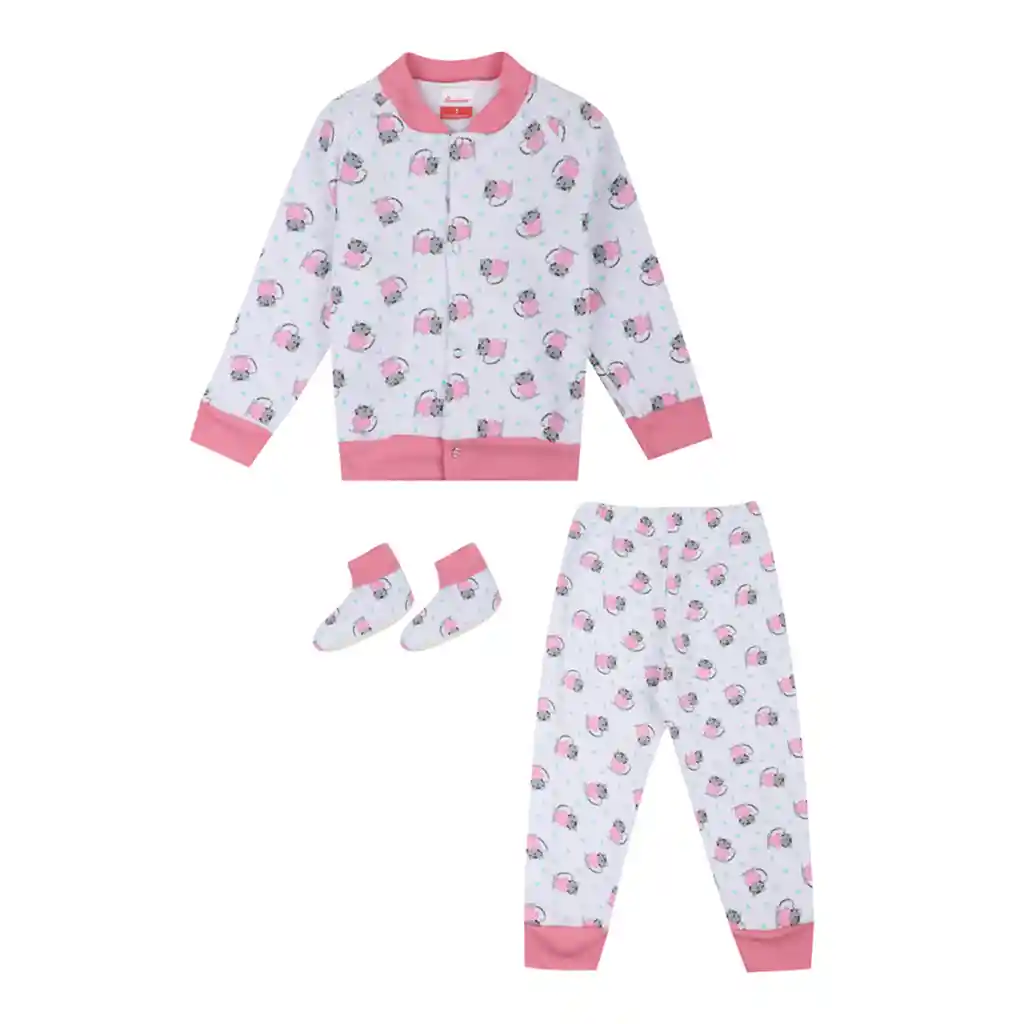 Pijama Térmica 3 Piezas Estampado Niña Rosado Medio Talla 06