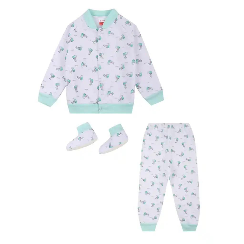 Pijama Térmica 3 Piezas Estampado Niño Verde Menta Medio Talla 01