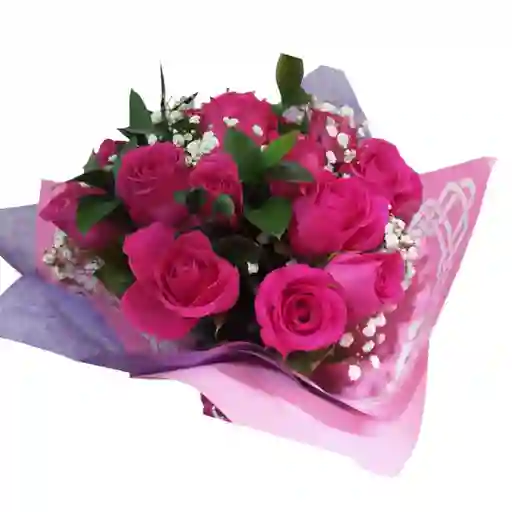 Bouquet De 12 Rosas Fucsias