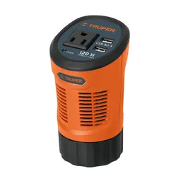 Inversor De Corriente 120 W Tipo Vaso, 2 Puertos Usb, Truper