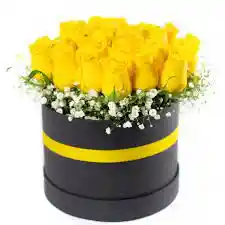 Caja Redonda De Rosas Amarillas