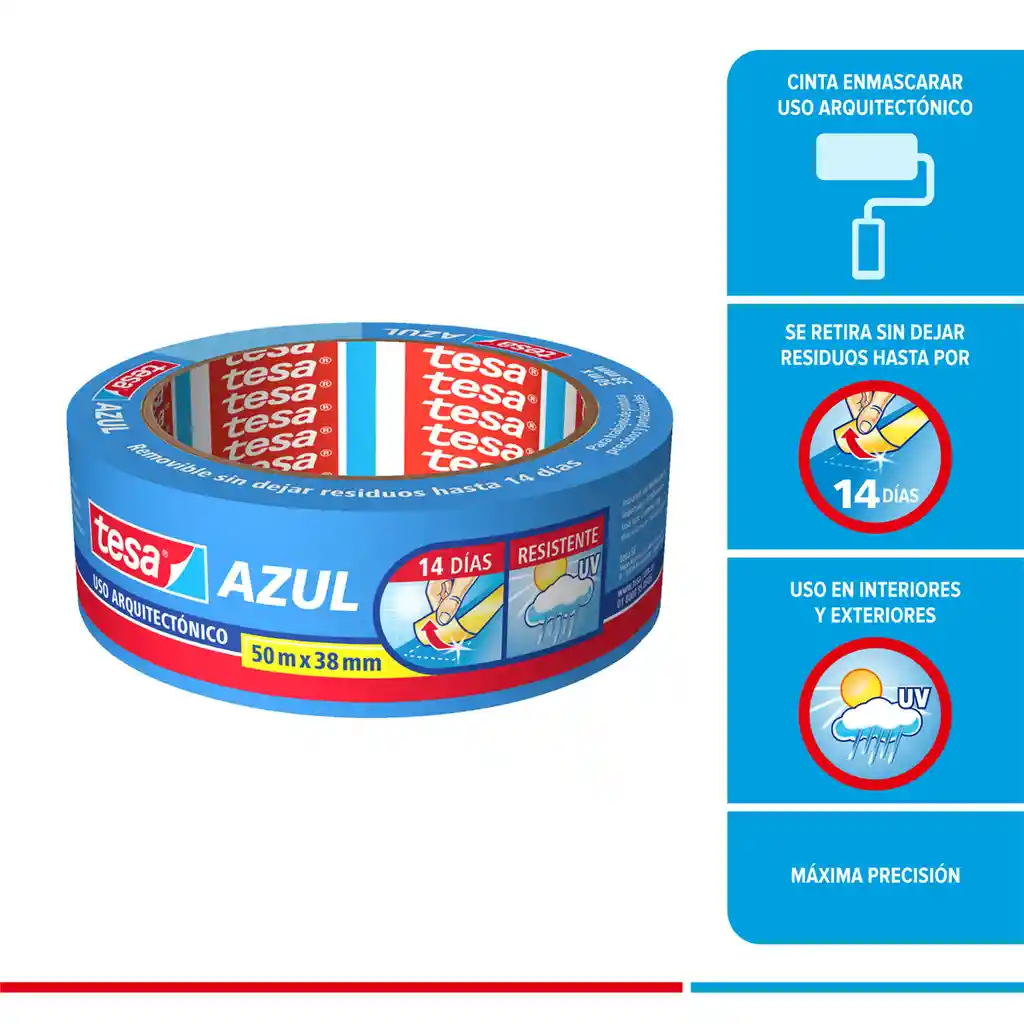 Cinta Enmascarar Proteccion Uv 14d 50mx38mm Azul