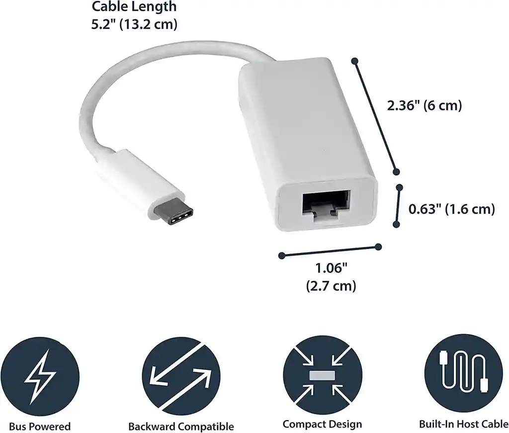 Adaptador Usb Tipo C A Rj45 Cable Wifi Ethernet Red Lan Internet Computador Mac