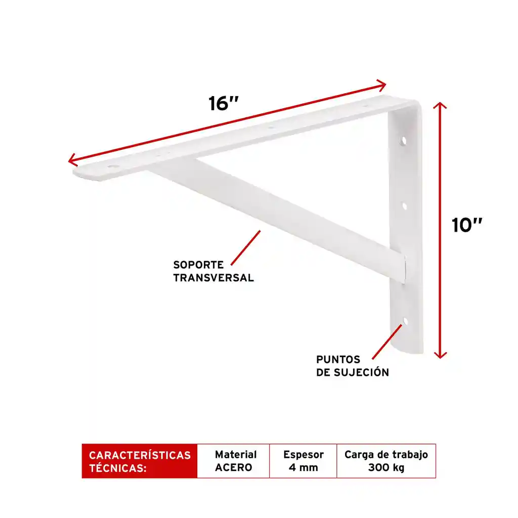 Soporte Pie De Amigo De Acero Reforzada Blanca 10 X 16" (25x40), Fiero