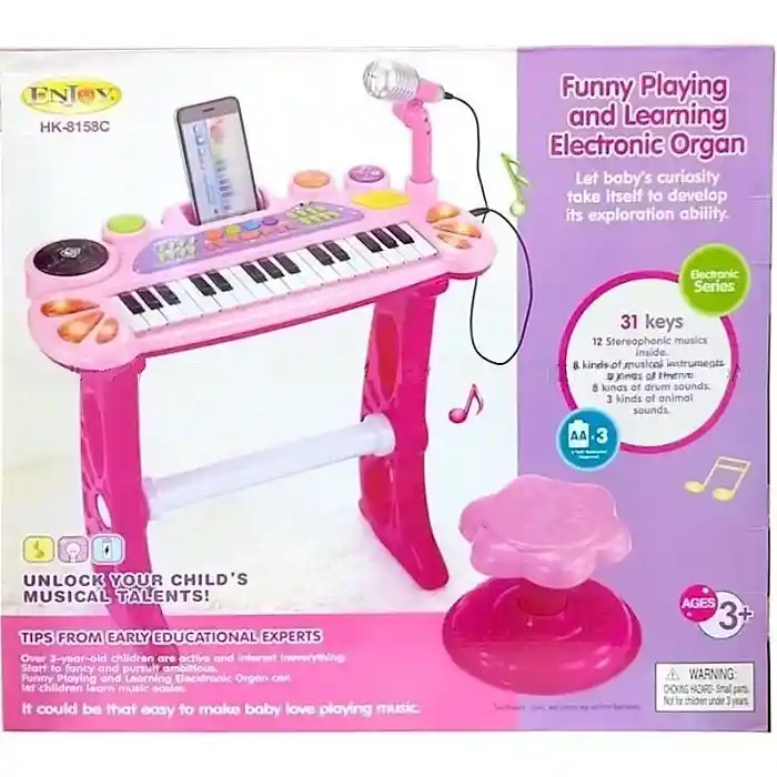 Juguete Organeta Piano Teclado Mp3, Con Silla Y Micrófono Ref. 8158c	