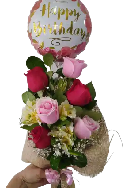 Bouquet Con Rosas Y Globo