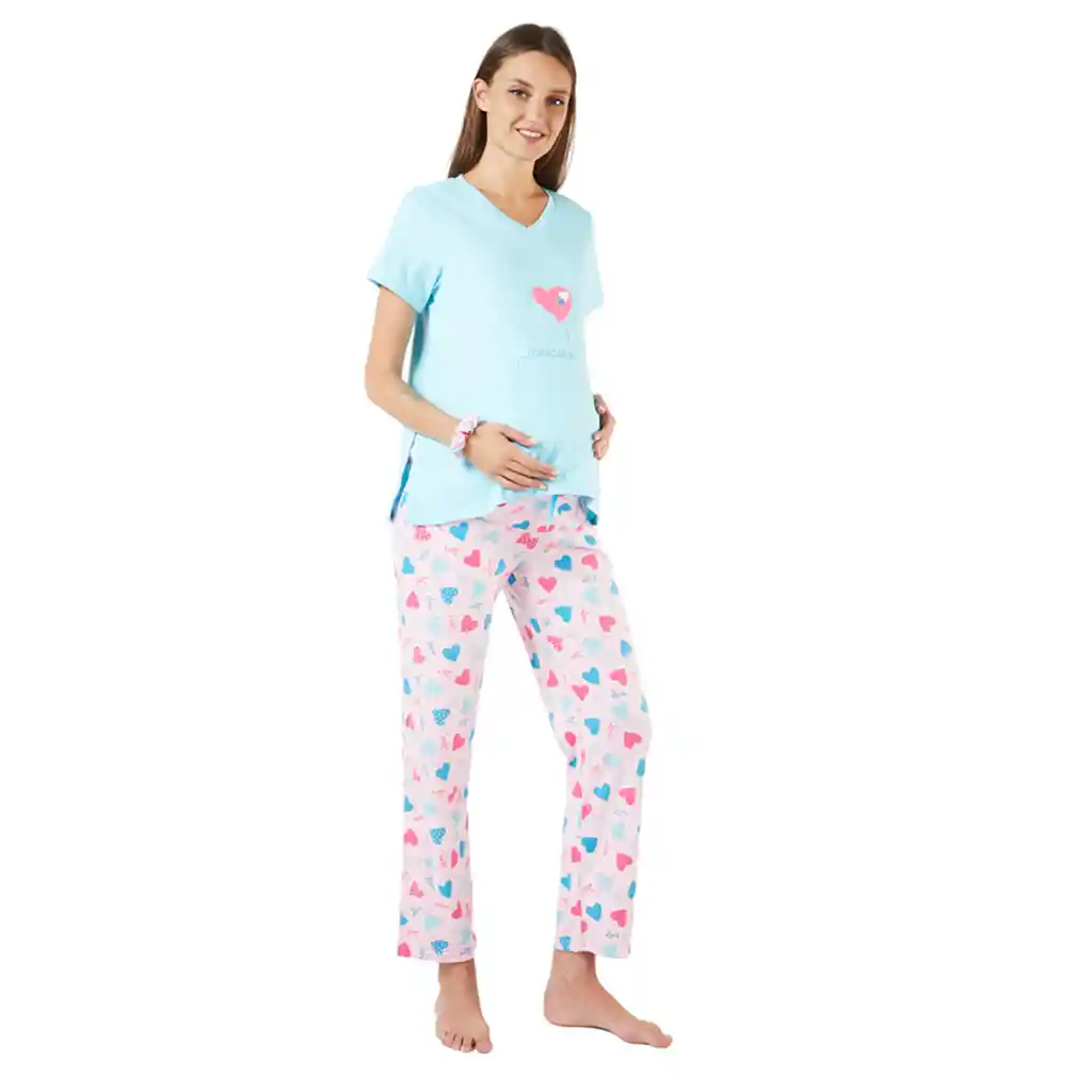 Pijama Materna Micaela Azul Celeste Talla S