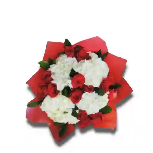 Rosas Rojas Y Hortensias Blancas En Bouquet