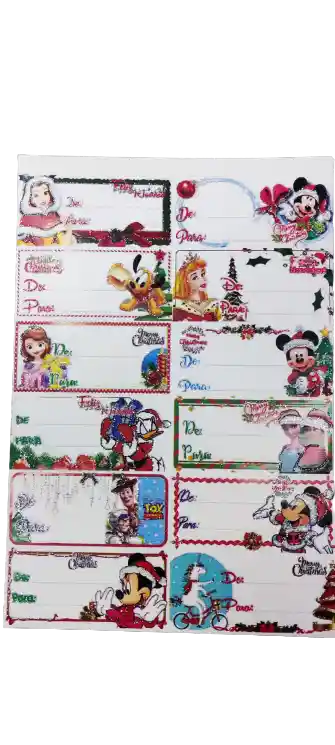 Paquete Tarjetas De-para Navideña Grande X100 Stickers Rectangulares
