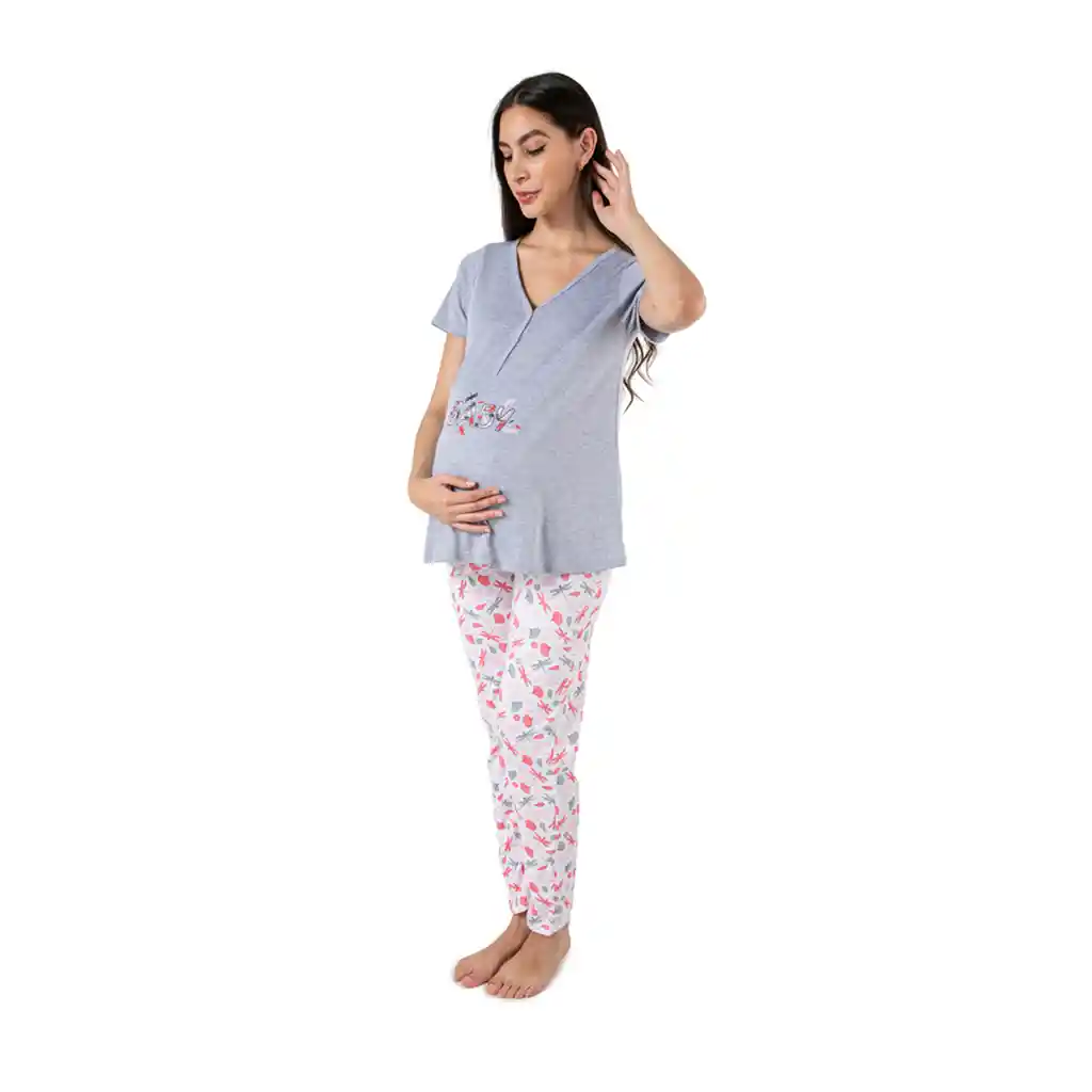 Pijama Materna Florencia Gris Claro Talla S