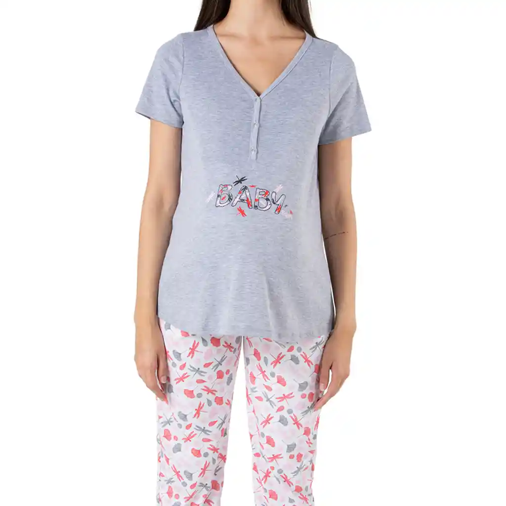 Pijama Materna Florencia Gris Claro Talla S