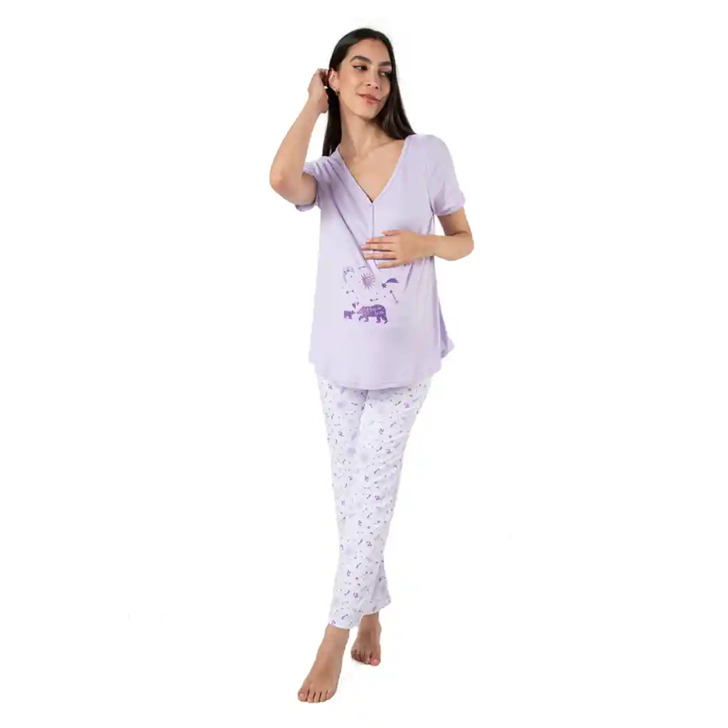 Pijama Materna Florencia Lila Talla S