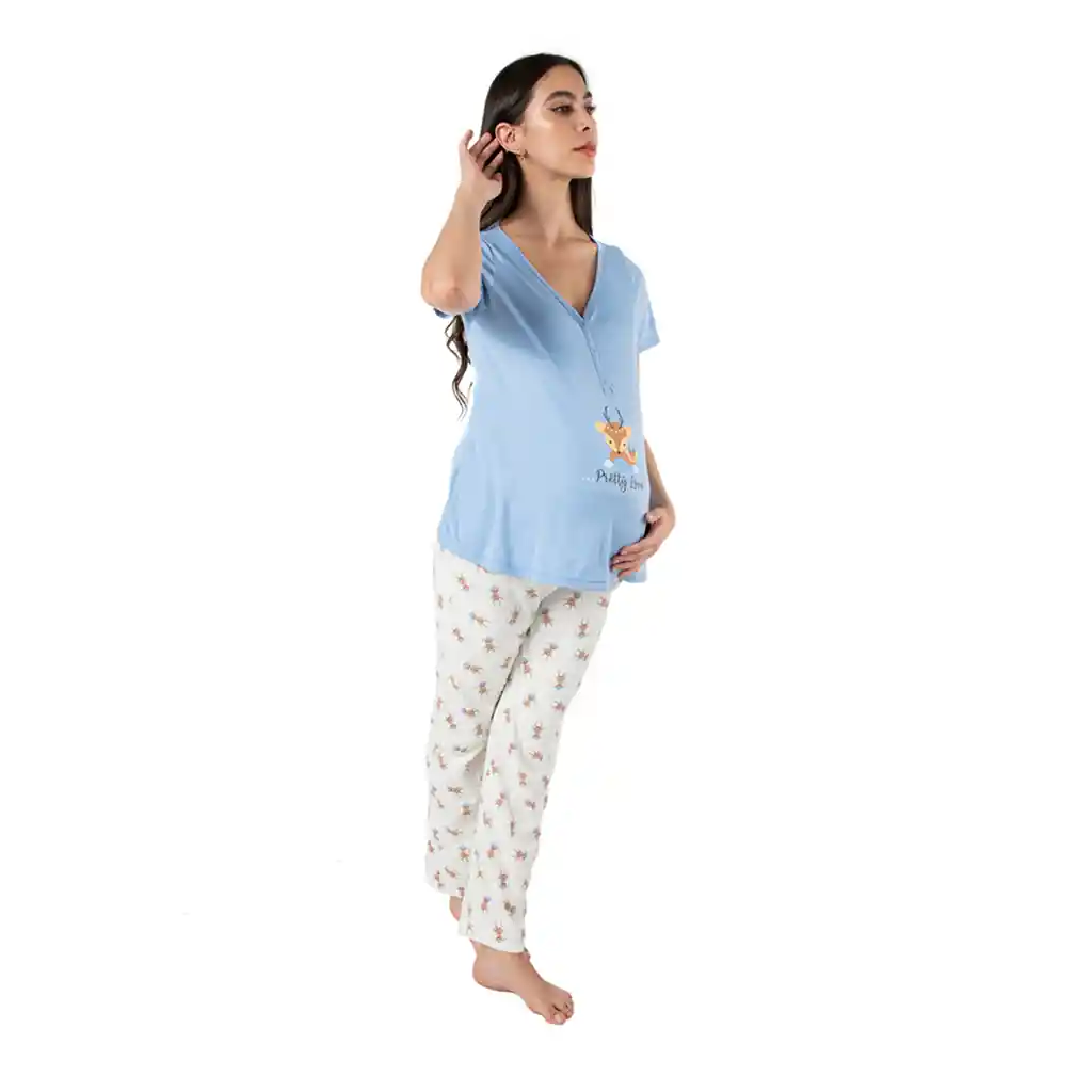 Pijama Materna Florencia Azul Hortensia Talla L