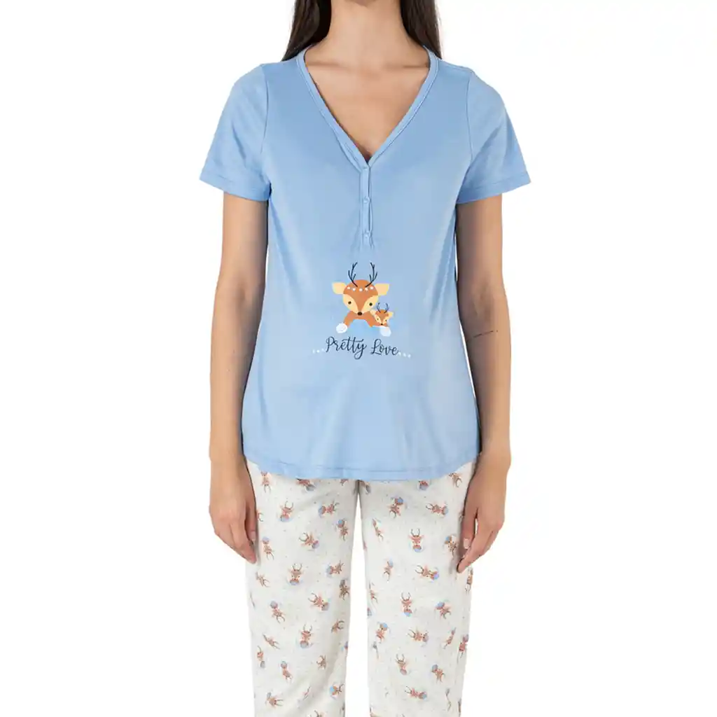 Pijama Materna Florencia Azul Hortensia Talla L