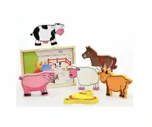 Didáctico Animales De Granja Madera Montessori Puzzle Imán