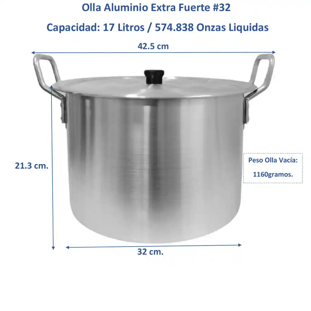 Olla Grande En Aluminio Extra Fuerte #32 - 17 Litros