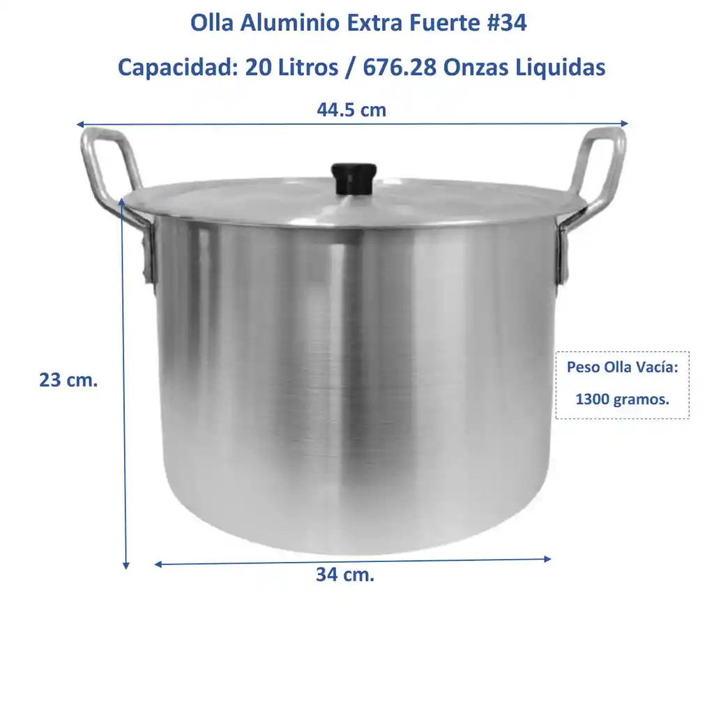 Olla Grande En Aluminio Extra Fuerte 34 Capacidad 20 Litros