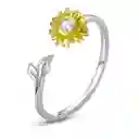 Anillo Alhajas Ajustable Flor Girasol Para Mujer Fabricado En Plata