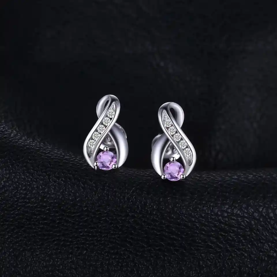 Aretes Tpos Para Mujer Con Amatista Natural Fabricados En Plata 925