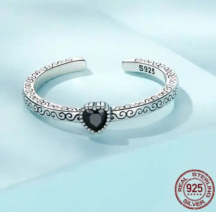 Anillo Ajustable Para Mujer Vintage Corazón En Plata 925