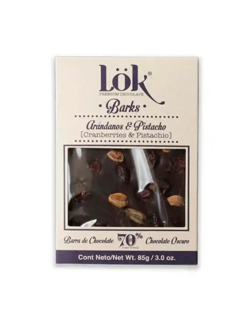 Lok  Barks Arandanos Y Pistachos70% 85 Gr