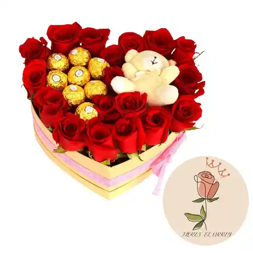 Rosas Con Osito Y Chocolates Amor Bonito