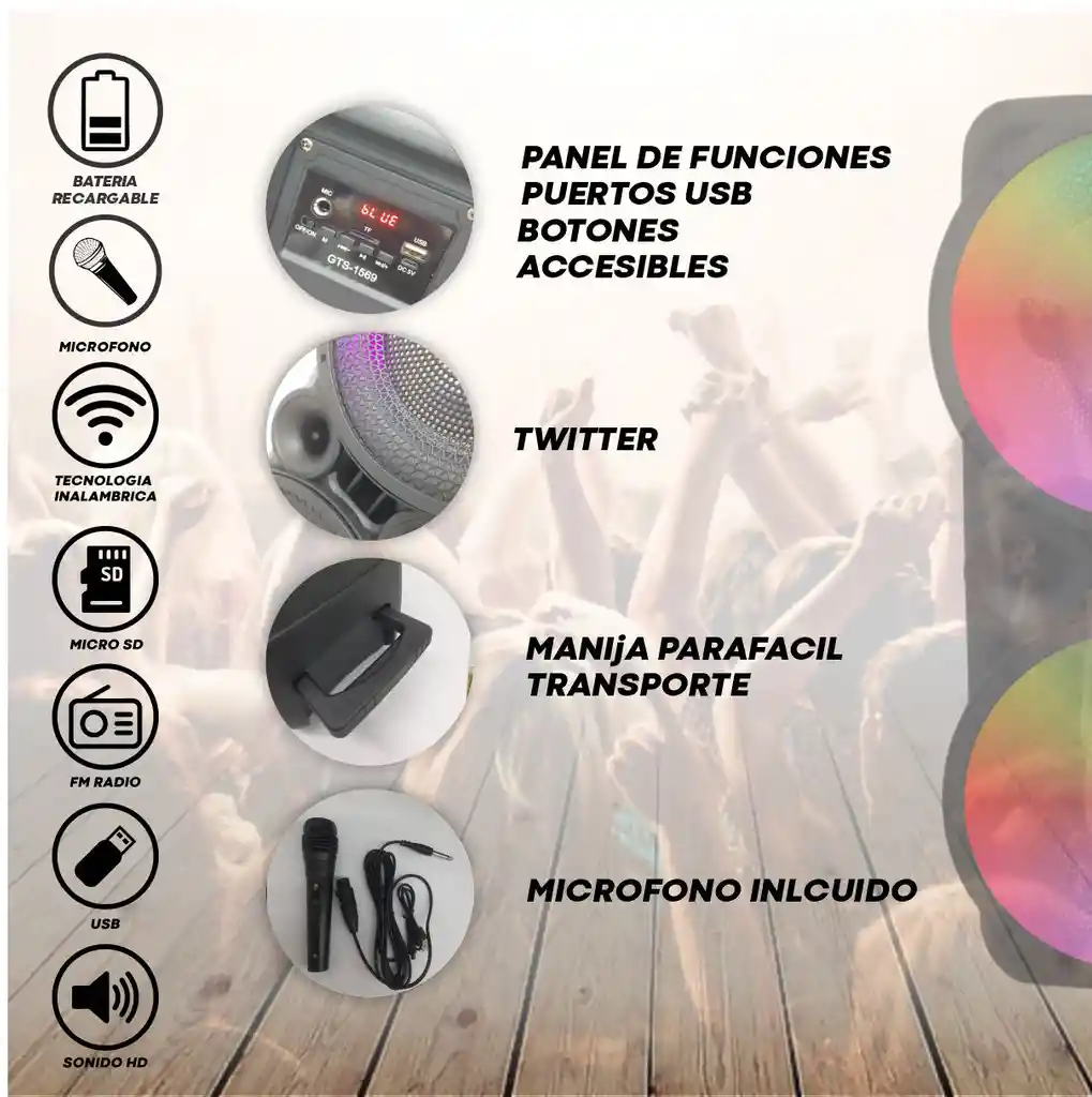 Parlante Doble Bocina Rgb Potente Bluetooth Recargable