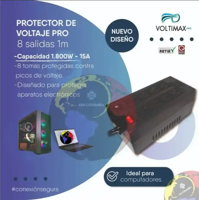 Regulador Voltaje 1800vac Voltimax Pro 8 Tomas Seguros 2023