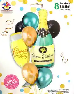 Globos Metalizados Botella De Champagne Y Copa Set 9 Globos