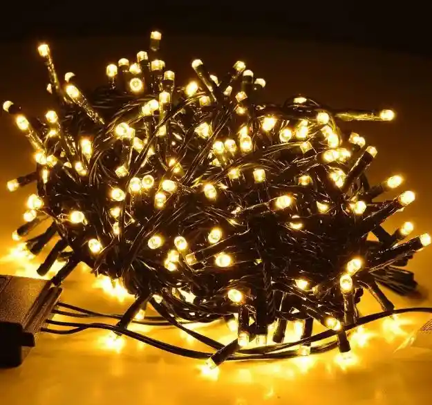 Luces De Navidad Luz Calida Amarilla 100 Bombillos Lineal Cable Verde Decoracion