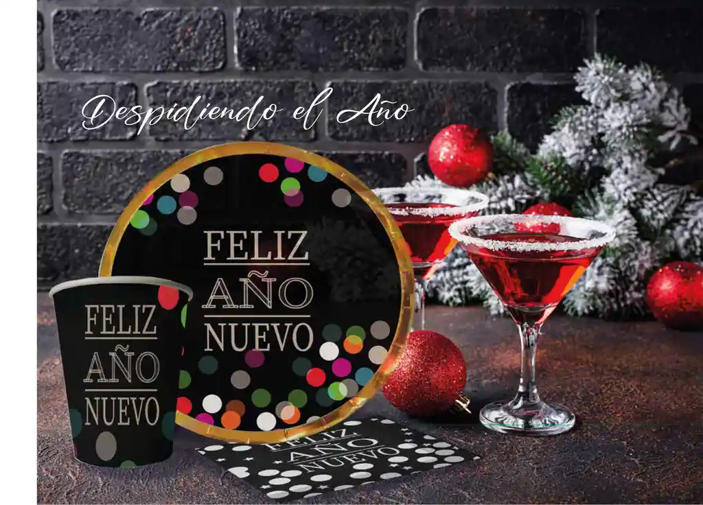 Kit De Fiesta Vasos, Platos Y Servilletas Sin Plástico Feliz Año Nuevo