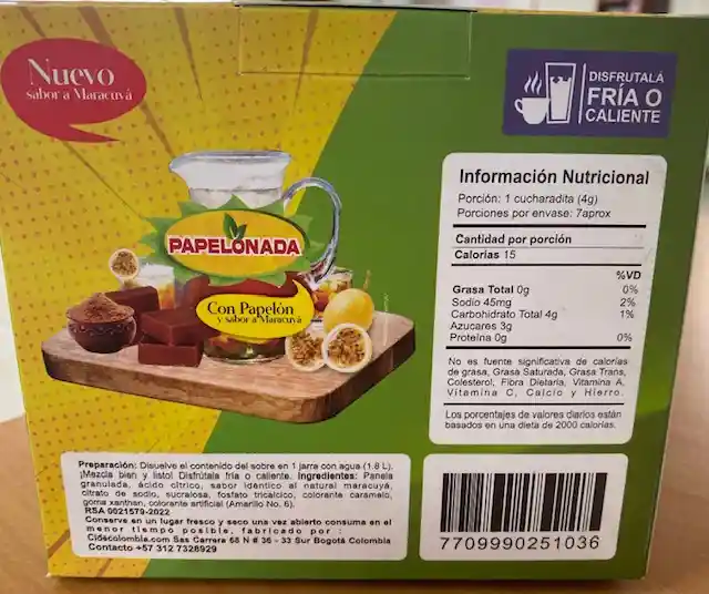 Mezcla En Polvo A Base De Panela Sabor Maracuya