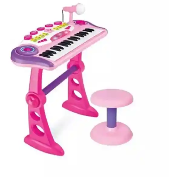 Organeta Piano Teclado Mp3 Para Niños Con Silla Rosa