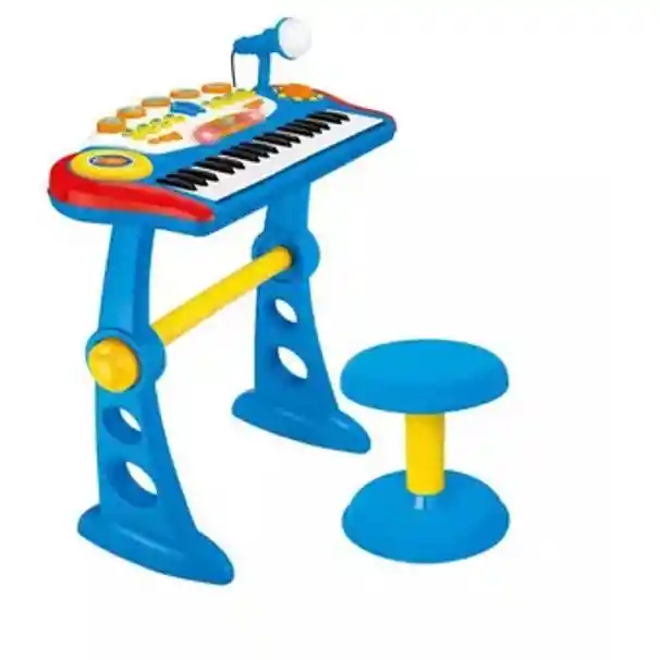 Organeta Piano Teclado Mp3 Para Niños Con Silla Azul