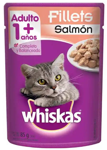 Whiskas Alimento Humedo Para Gato Pouch Sabor Salmon 85 Gr