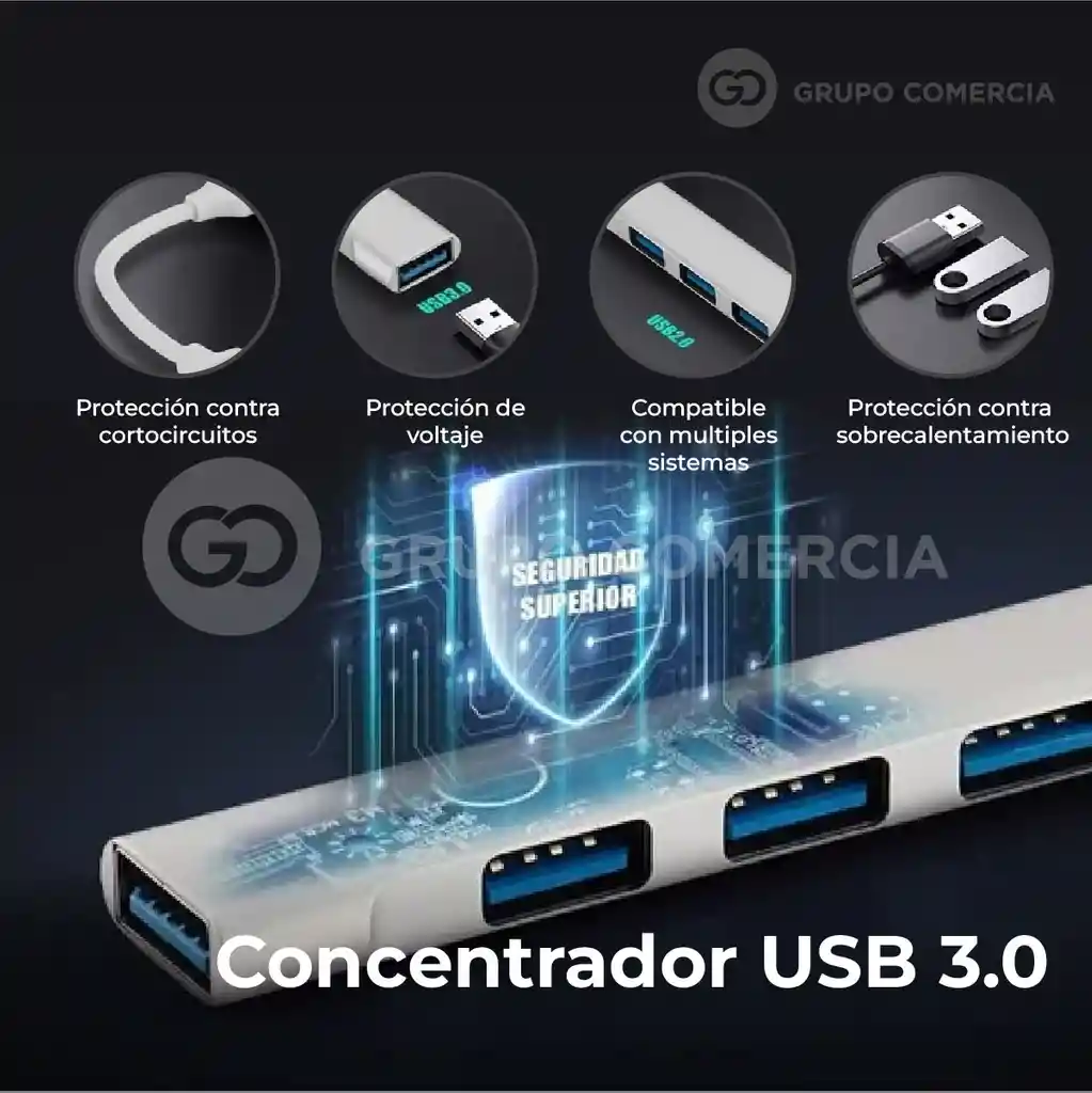 Hub Multipuertos Usb 3.0 Carcaza Aluminio 4 Puertos Fino