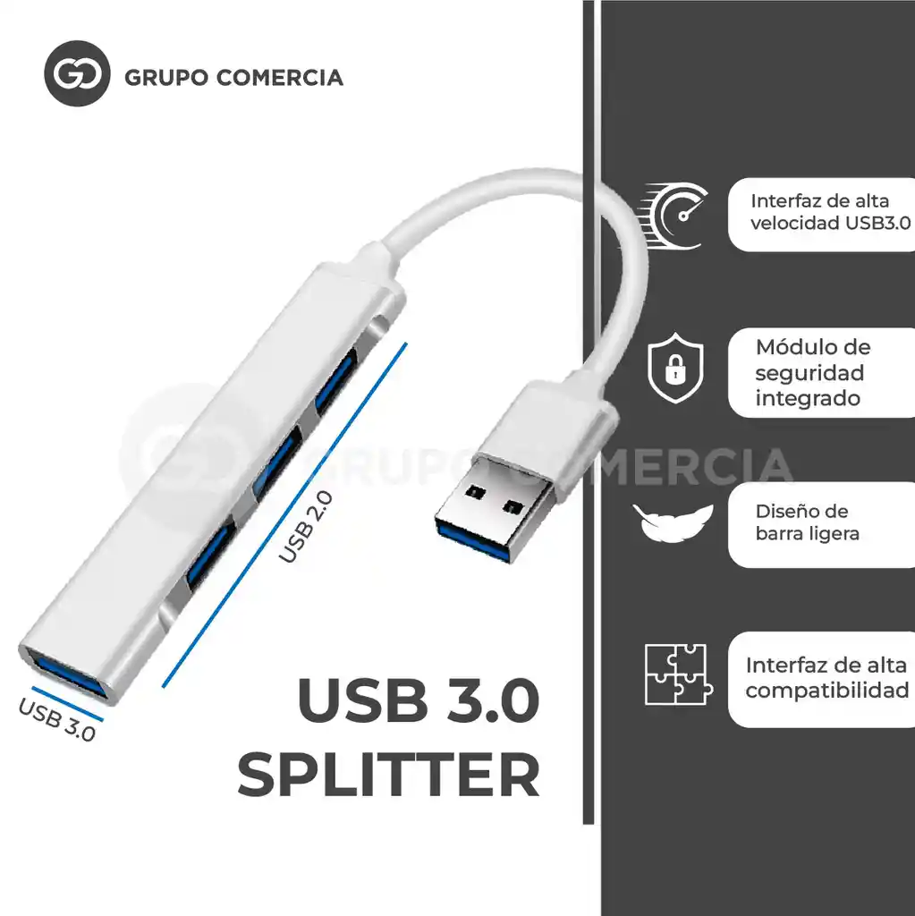 Hub Multipuertos Usb 3.0 Carcaza Aluminio 4 Puertos Fino