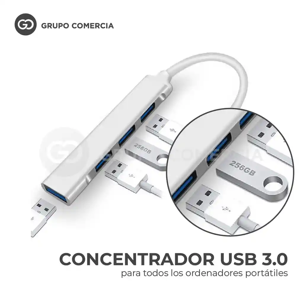 Hub Multipuertos Usb 3.0 Carcaza Aluminio 4 Puertos Fino