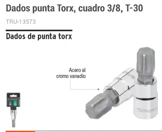 Dado Punta Torx T-30 Cuadro 3/8" Marca Truper