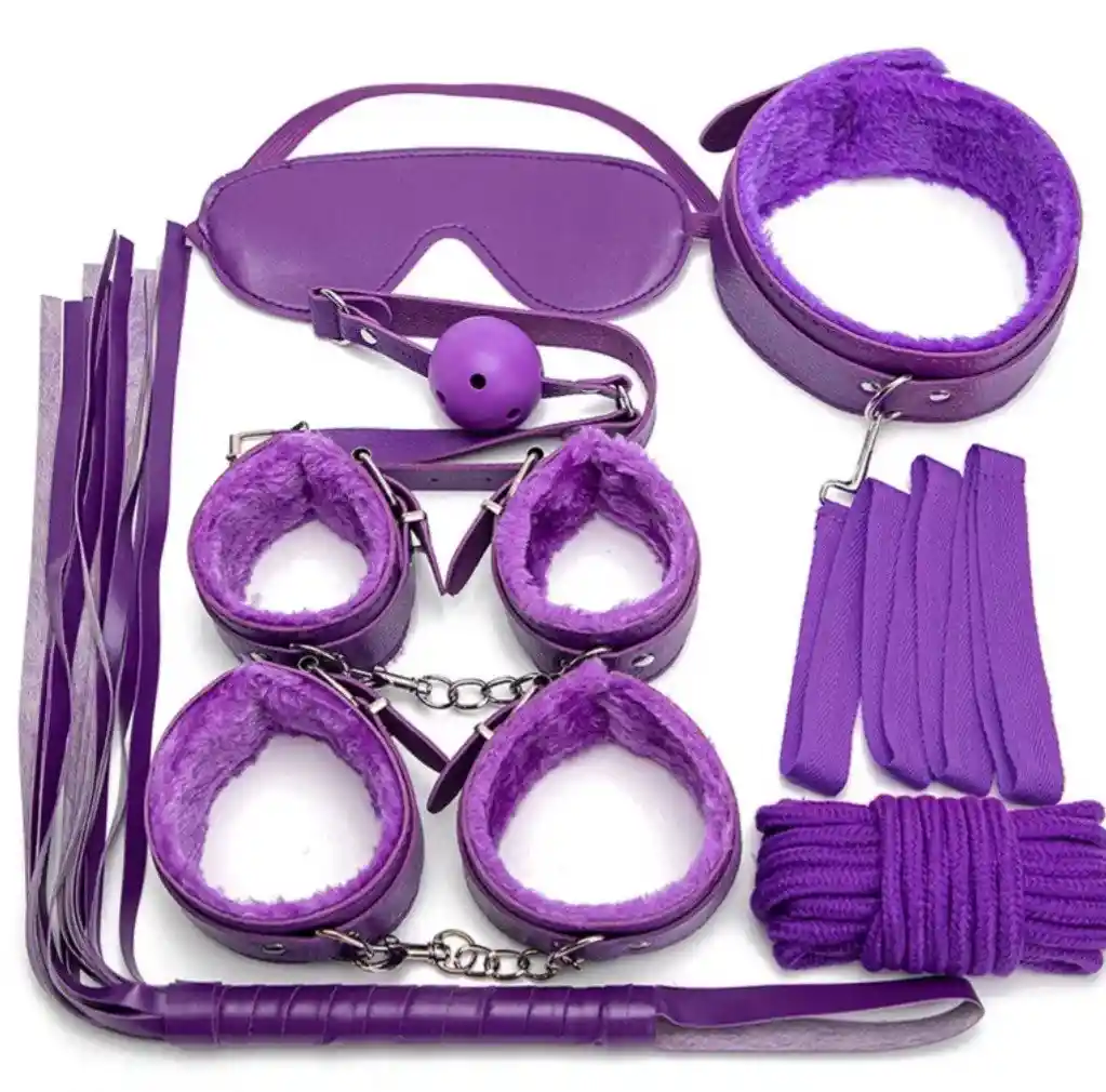 Kit Sado 10 Piezas Bdsm Sadomasoquismo Bondage Humillación Juego En Pareja Morado