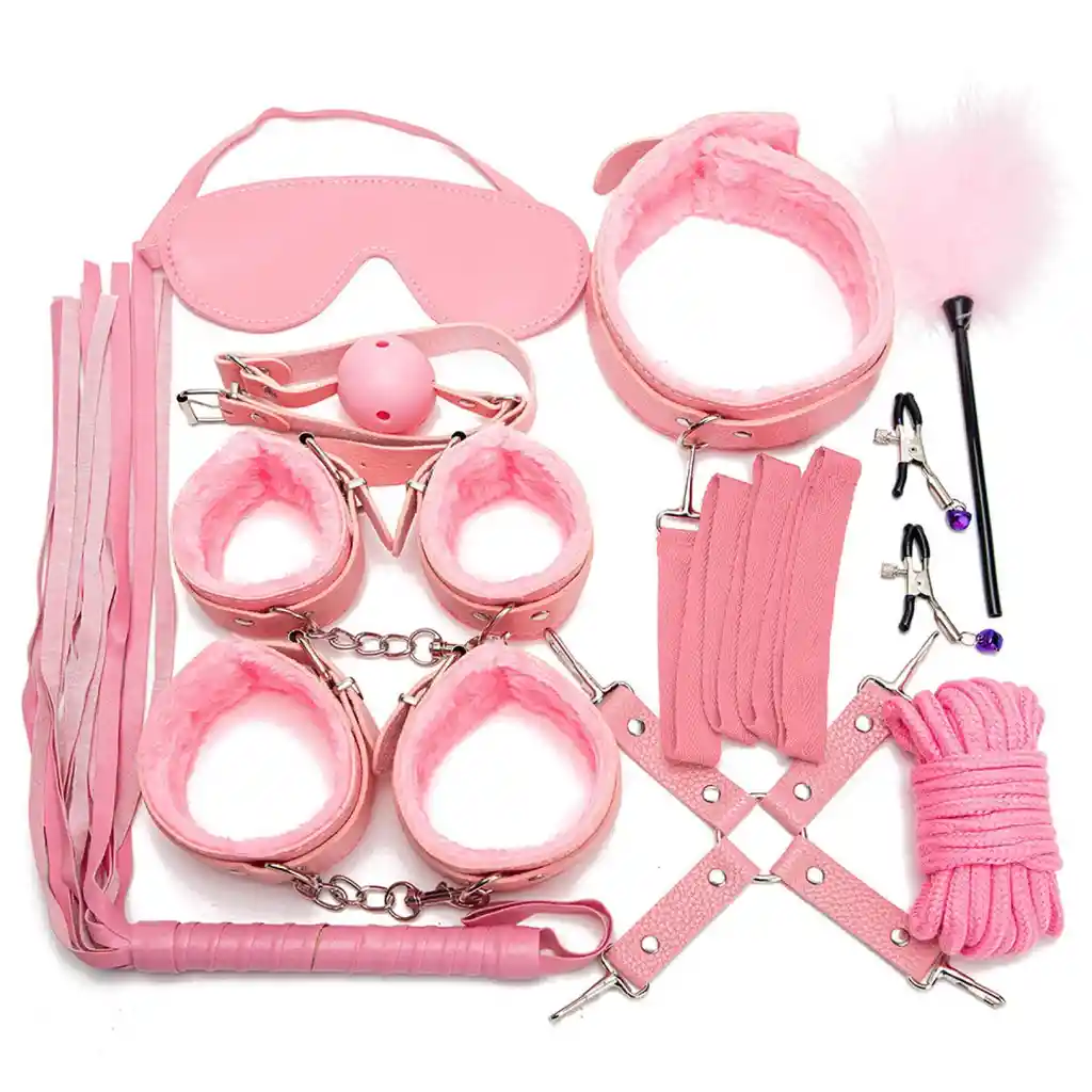 Kit Sado 10 Piezas Bdsm Sadomasoquismo Bondage Humillación Juego En Pareja Pink Rosado