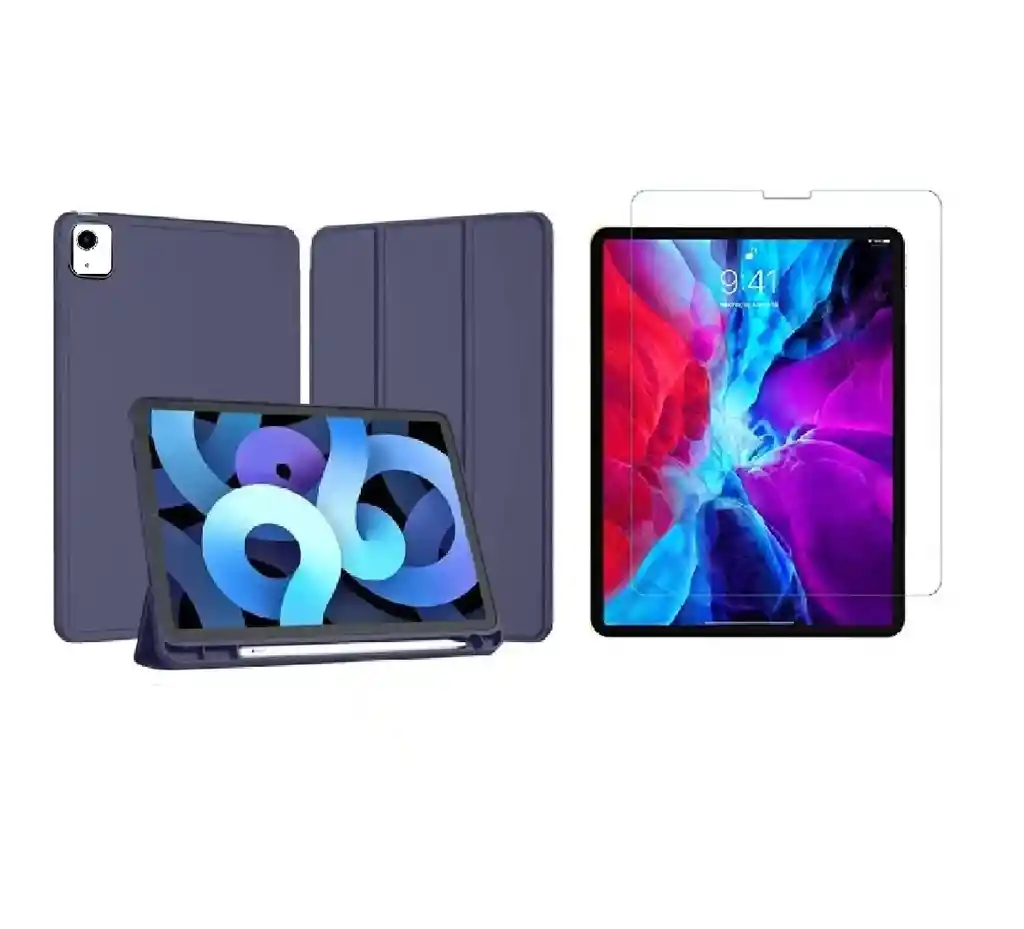 Estuche Smart Case Para Ipad 10 Generación 10.9 Color Azul + Vidrio Templado