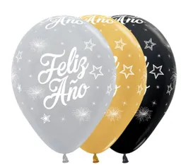 R-12 Globos Bombas Satin Y Metal Inf. Feliz Año Nuevo X12u Sempertex