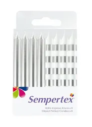 Velitas Vela De Cumpleaños Impresa Rayas X8 Blanco Plateado