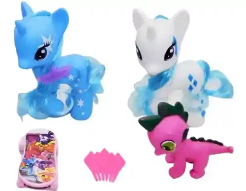 Set Pareja Unicornios Y Bebe Dragón Peinilla Niñas Regalo