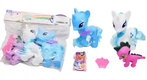 Set Pareja Unicornios Y Bebe Dragón Peinilla Niñas Regalo