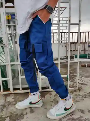 Pantalón Cargo Jogger Drill Bolsillos Hombre Urbano Moda Azul 🔵